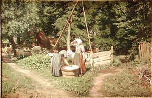 Young Girls at the Well (olja på duk)