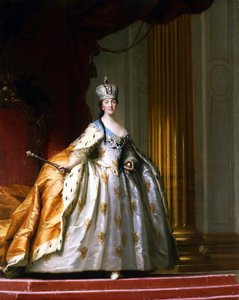 Hellängdsporträtt av kejsarinnan av Ryssland Katarina II den stora (1729-1796) i sin "kröningsdräkt" Målning av Vigillus Erichsen (Eriksen) (1722-1782) 1779 Davids samling