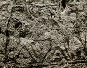De döda som rider på Odens häst, detalj av en vikingagravsten, 700-800-talet e.Kr. av Viking
