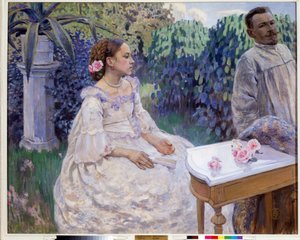 ""Självporträtt med syster"" (Självporträtt med syster) Målning av Viktor (Victor) Elpidiforovich Borisov-Musatov (Borisov Musatov) (1870-1905) 1898 Ryska statens museum, Sankt Petersburg av Viktor Elpidiforovich Borisov Musatov