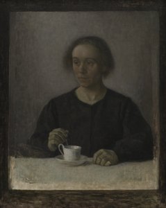 Ida Hammershøi, Konstnärens Hustru, med en tekopp av Vilhelm Hammershøi