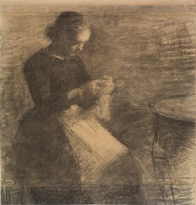 Porträtt av Ida Hammershøi med handarbete av Vilhelm Hammershøi