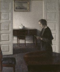 Interiör med en Lady Reading, ca 1900 (olja på duk) av Vilhelm Hammershoi