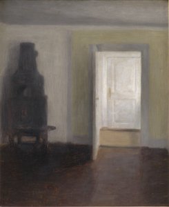 Inredning med en gammal kamin av Vilhelm Hammershoi