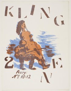 Man spelar på en kvinnas kropp. Omslag till Klingen II, nr 10-12 av Vilhelm Lundstrøm