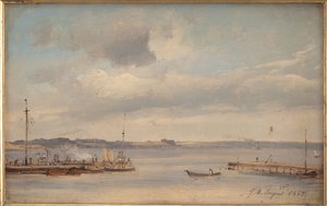 En båthamn. Humlebæk, Själland av Vilhelm Petersen
