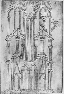 Höjd av tornet i Laon Cathedral (penna och bläck på papper)