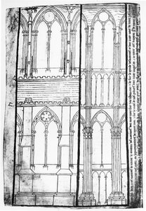 Faksimilkopia av Fr 19093 fol.31v Exteriör och interiör förhöjning av Reims katedrals sidoväggar
