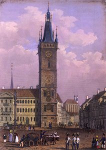 Nya stadshuset i Prag, 1847 (färgat stålgravyr)