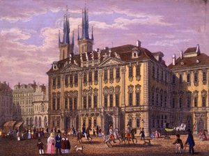 Goltz-Kinsky (Kinský) palats, Prag, 1847 (färgad stålstick) av Vincenc and Geissler, F. Morstadt