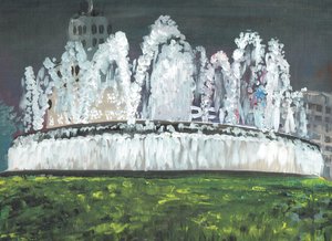 Barcelona natt, 1994, (akryl på dukskiva) av Vincent Alexander Booth