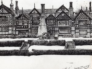 Bramall Hall Bramhall, 2004, (bläck på papper) av Vincent Alexander Booth