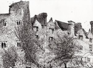 Slottsruin Hay on Wye, 2007, (bläck på papper) av Vincent Alexander Booth