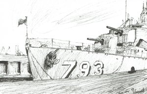 Destroyer 793 Boston Maritime Museum, 2003, (bläck på papper) av Vincent Alexander Booth