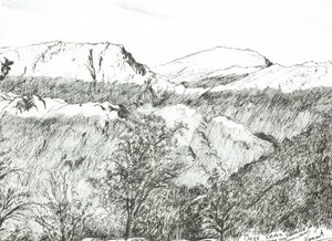 Dove Crag at Sunrise, 2003, (Bläck på papper) av Vincent Alexander Booth