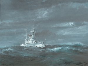 HMS Hood utanför Skottlands kust 1920-talet; 2019; (olja på dukskiva) av Vincent Alexander Booth
