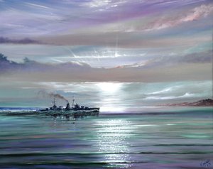 HMS Neptune, Mediterranean december 1941, 2019 (olja på duk) av Vincent Alexander Booth