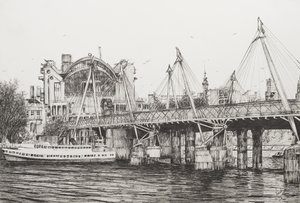 Hungerford Bridge London, 2006, (Bläck på papper) av Vincent Alexander Booth