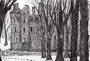 Huntly Castle Scotland, 2007, (bläck på papper) av Vincent Alexander Booth