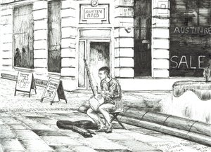Musiker St. Anns Square, 2016, (bläck på papper) av Vincent Alexander Booth