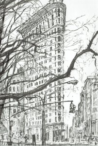 New York Flat Iron Building, 2003, (bläck på papper) av Vincent Alexander Booth