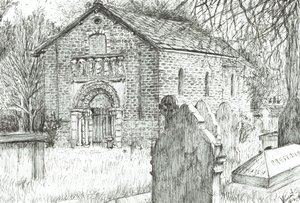 Old Church, Prestbury, 2009, (Bläck på papper) av Vincent Alexander Booth