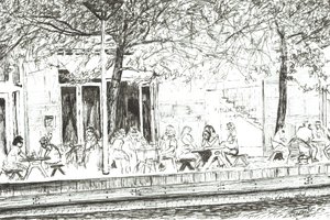 Pitcher and Piano bar Manchester, 2005, (Bläck på papper) av Vincent Alexander Booth