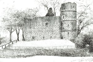 Ruin at Strathaven, 2012, (Bläck på papper) av Vincent Alexander Booth