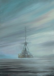 SMS Derfflinger Scapa Flow 1919, 2016, (oljebläck på duk) av Vincent Alexander Booth