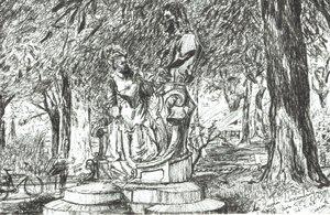 Staty i Jardin Luxembourg Paris, 2003, (Bläck på papper) av Vincent Alexander Booth