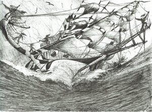Storm Creators Arcticic Ocean, 2017, (Bläck på papper) av Vincent Alexander Booth