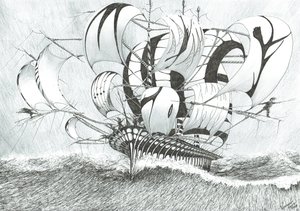 Storm Creators Bohol Sea, 2017, (bläck på papper) av Vincent Alexander Booth
