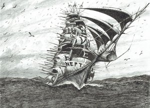 Storm Creators Cape Dolphin, 2024 (bläck och blyerts på papper) av Vincent Alexander Booth