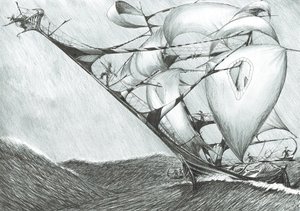 Storm Creators Kaspiska havet, 2017, (bläck på papper) av Vincent Alexander Booth