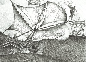 Storm Creators Indiska oceanen, 2017, (bläck på papper) av Vincent Alexander Booth