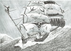 Storm Creators Irish Sea, 2017, (Bläck på papper) av Vincent Alexander Booth