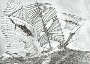 Storm Creators Savu Sea, 2017, (bläck på papper) av Vincent Alexander Booth