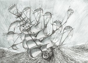 Storm Creators South China Sea, 2017, (bläck på papper) av Vincent Alexander Booth