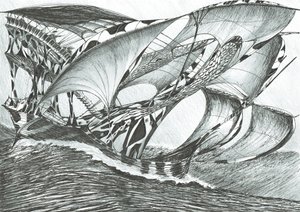 Storm Creators Tasman Sea, 2017, (Bläck på papper) av Vincent Alexander Booth