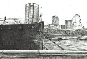 The Black Bow on Themsen, 2006, (bläck på papper) av Vincent Alexander Booth