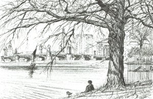 Charles River, Boston. 2003, (bläck på papper) av Vincent Alexander Booth