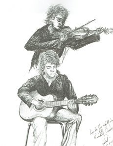 Gitarristen och violinisten på 8th day cafe Manchester, 2007 av Vincent Alexander Booth