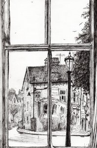 Utsikt från Old Hall Hotel Buxton, 2009, (bläck på papper) av Vincent Alexander Booth