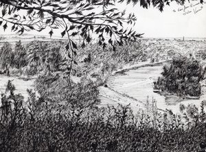 Utsikt från Richmond Hill London, 2004, (bläck på papper) av Vincent Alexander Booth