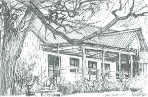 Yachtklubb vid Lake Naivasha;Kenya; 2006; (bläck på papper) av Vincent Alexander Booth