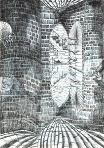 sida 23, Slottet i skogen Findhorn, 2006, (bläck på papper) av Vincent Alexander Booth
