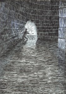 sida 47, Slottet i skogen Findhorn, 2006, (bläck på papper) av Vincent Alexander Booth