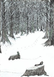 sida 5, Slottet i skogen Findhorn, 2006, (bläck på papper) av Vincent Alexander Booth