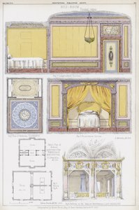 Sovrum i Florens, den engelske konsulns hus i Agrigentum och Casa Borromeo, Lago Maggiore, Italien (färg litho)