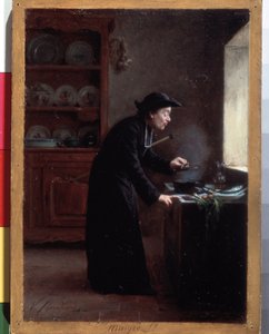 ""Skinny!"" (fastetid) En matlagningskur under fastan. Målning av Vincent Jean-Baptiste (Jean Baptiste) Chevilliard (1841-1904) Eremitagemuseet, Sankt Petersburg, Ryssland av Vincent Chevilliard